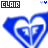 Blue heart-shaped icon with white Greek key pattern inside, two blue 'Y' symbols above it on a white background.