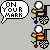 Pixel art of a wheelchair racer with white head, yellow body, blue and red accents, on gray background with text bubbles reading 'ON YOUR MARK', 'GET SET', 'GO' and checkered flags.