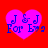 Four identical pink heart-shaped icons with blue text "J & J For E" on a red background, arranged in a