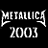 A 4-frame contact sheet of a Metallica-themed animated buddy icon with pixelated text and character art across four quadrants.
