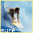 Animated surfing icon showing a surfer on a wave with 'SURF' text below, cycling through subtle pose changes.