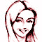 Two side-by-side pixelated cartoon-style portraits of a smiling woman with long light brown hair, rendered in red and white tones.