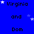 Blue background with white stars and repeated text 'Virginia', 'and', 'Dom' in black pixelated font arranged in a pattern