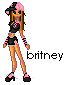 Pixel art avatar of a female character with pink hair and black outfit, standing in various poses across three