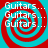 Four identical spiral patterns with red and cyan colors, each containing repeated white text 'Guitars...' in a pixelated font.