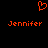 Red pixelated heart symbol above two instances of the name 'Jennifer' in red text on a black background.