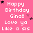 Pixelated pink background with repeated white text 'Happy Birthday Gina!! Love ya Like a sis' and scattered black/pink stars.