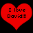 Two red heart shapes with black text reading "I love David!!!" on a solid black background, displayed side-by-side.