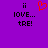Purple background with black text reading 'ii LOVE... TRE!' and a red pixelated heart symbol above the left 'ii'.