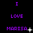 Purple text on black background displays 'I LOVE MARISA' with animated symbols changing from plus to dot to ellipsis and finally disappearing.