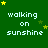 Green background with repeated 'walking on sunshine' text and yellow stars in pixelated style.