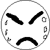 twelve circular black-and-white cartoon faces with varying expressions including angry, neutral, and smiling, some showing motion blur or partial features