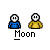 Pixel art of two figures with white faces and blue/yellow clothing, labeled 'Moon', with speech bubbles reading 'HEY RALPH...' and 'YES BOB...', and a central 'Y' symbol.