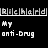 Pixelated text displays 'Richard' in white and red, with 'My anti-Drug' below on black background.