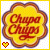 Yellow flower-shaped icon with red "Chupa Chups" text and brown border, featuring a small heart symbol at bottom left.