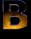 Three vertical display the letter B in golden-brown gradient with blue outline on black background, each showing distinct cropping and pixelation levels
