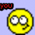 Yellow circular emoji with wide eyes and a small smile, positioned next to text fragments on a light purple background.