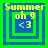 Four identical pixelated squares with layered green and blue borders, yellow text reading 'Summer oh 9 <3', and a central heart symbol.
