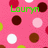 Pink background with scattered brown, white, and red circular dots; green text 'Louryn' overlaid in pixelated font.