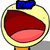 A cartoon character's head with a yellow outline, red mouth interior, and pink tongue appears in four showing text changes