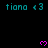 A digital image displays repeated cyan text 'tiana <3' with pink heart symbols on a black background, partially overlaid by a gray rectangle.