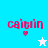 Pixelated pink text 'caitlin' with a small red heart below, displayed on four distinct background featuring white or cyan stars