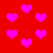 Red background with scattered pink heart shapes in various sizes and positions, some blurred or partially obscured.