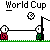 Pixelated soccer animation showing red and green figures scoring goals with 'World Cup' text above each frame.