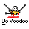 Pixel art animation of a stick figure with skull face playing drums on red platform, displayed in contact sheet format with text "Do Voodoo" and "badass buddy .com".