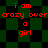 Red text on a green and black checkered background displays the phrase "i am crazy over a girl" in two identical with slight animation changes
