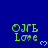 Green pixelated text 'OJRE Love' with a blue heart symbol on a solid dark blue background, arranged in a pattern