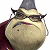Pixelated character with large round face, dark glasses, gray pointed hat, and maroon garment, expression neutral with slight downturned mouth.