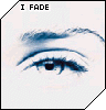 25 identical blue-toned eye images with 'I FADE' text and 'Anwcy' script, each in a white diamond-shaped frame on a gray background