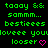 Green and pink pixelated text on black background with repeated phrases and heart symbols, no visible animation changes across observations.
