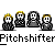 Animated contact sheet of pixel art characters and symbols with repeated text, showing frame-by-frame changes in character poses and central golden objects.