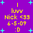 Purple background with cyan plus signs and yellow text reading 'luvv Nick <33 6-5-09 :D' arranged in a pattern
