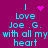A static image with a magenta background displays cyan text reading "I Love Joe .G. with all my heart" and two variations of a pink pixelated heart symbol.