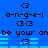 Blue background with repeated black text and symbols, including 'ang-ell', '<3', '(3<3', and light blue horizontal bars in a pattern