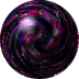 Nine spherical icons with swirling patterns in various color combinations including purple-black, teal-gray, pink-blue, red-black, blue-yellow, orange-brown, green, and purple, arranged in a with one empty