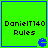 Four identical green square with blue borders display "DanielT140 Rules" text and a small blue Pac-Man-like icon in the bottom-right corner of each
