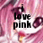 Pixelated anime-style character with pink hair and large eyes, displaying text 'i love pink' and 'and anime' in bold black letters.