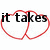 Red outlined hearts with black text reading "it takes 2 hearts to be 1." on a white background.