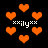 Pixelated orange hearts float against a black background with repeated white text "xxilyxx" in four locations.