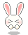 Pixelated bunny head with pink inner ears, closed eyes, and blush marks on cheeks; four variations show subtle pose changes.