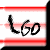 nine square with red horizontal stripes and black borders, each displaying the text "LGO" in varying handwritten styles
