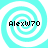 Four identical cyan and white spiral patterns with black text 'Alexw70' centered on each spiral.