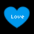 Four blue heart shapes with white text reading 'Love' on a black background, arranged in two of two