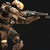Pixelated figure in brown armor holding a long silver weapon, standing against dark background with one arm raised.