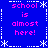 Blue background with pink text reading 'school is almost here!' repeated in four quadrants, bordered by white dashed lines and star shapes.
