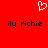 Red background with white pixelated heart symbol above two identical black text strings reading 'ily richie' in lowercase.